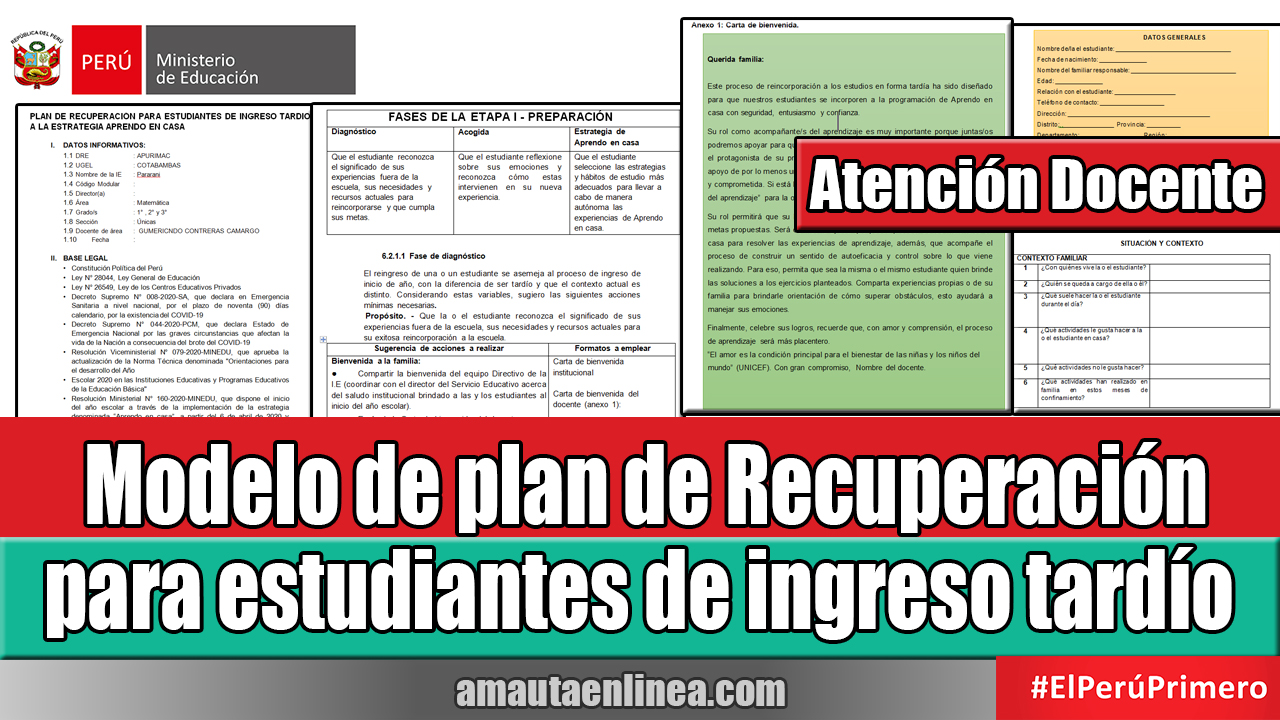 ▷ Modelo ¡COMPLETO! de plan de Recuperación para estudiantes de ingreso  tardío en el marco de la estrategia Aprendo en casa ✓