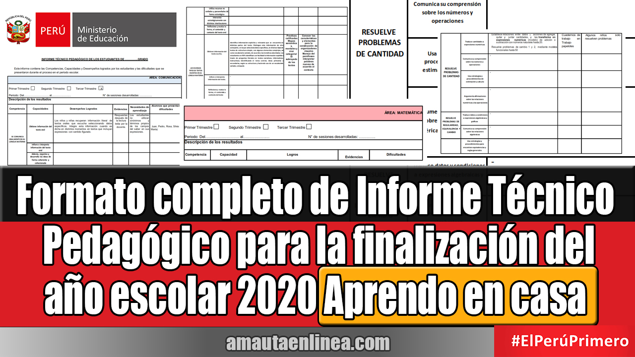 ▷ Formato completo de Informe Técnico Pedagógico para la finalización del  año escolar 2020 Aprendo en casa [REFERENCIAL] ✓