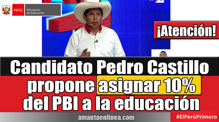 Candidato Pedro Castillo propone asignar 10% del PBI a la educación
