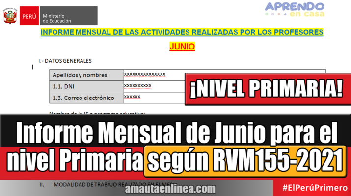 Informe Mensual de Junio para el nivel Primaria según la RVM 155-2021-MINEDU