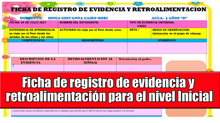 Ficha de registro de evidencia y retroalimentación para el nivel Inicial