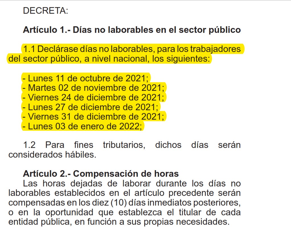 ¡Lo Último! Conozca los dias no laborables a partir de Octubre a Enero