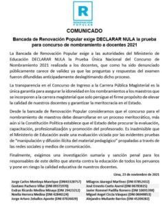 comunicado bancada renovación popular