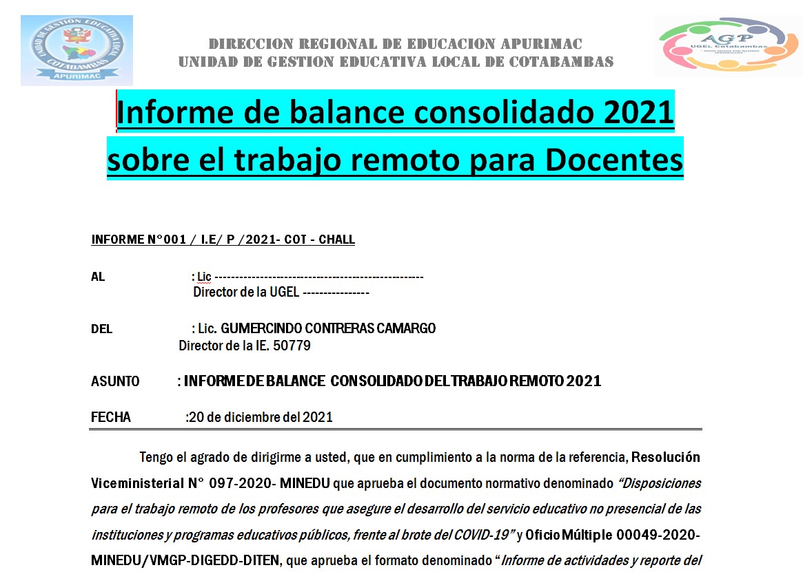 ▷ Nuevo informe de balance consolidado 2021 sobre el trabajo remoto en word  ✓