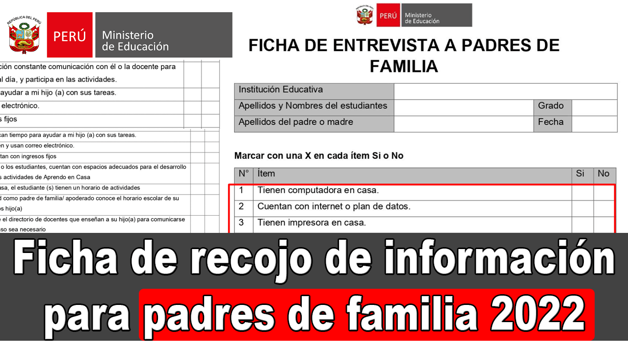 ▷ Ficha de recojo de información y entrevista para padres de familia 2022 ✓