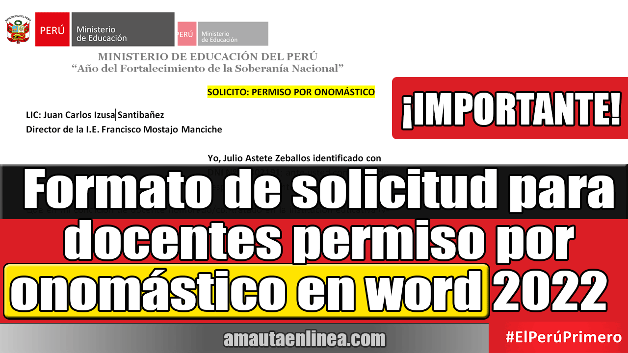 ▷ Minedu: Formato de solicitud para docentes permiso por onomástico en word  2022 ✓